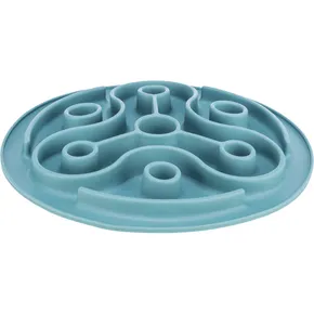 Protihltací tanier Slow feeding TRIANGL, na pomalé kŕmenie, TPE, o 28 cm, modrá